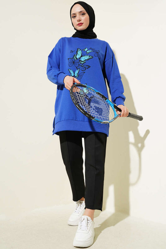 Zweifädige Tunika mit Schmetterlingsmuster (Marineblau)