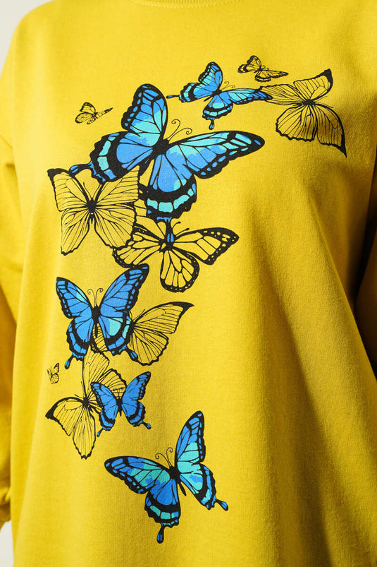 تونيك بخيطين مطبوع عليه فراشة باللون الأخضر الزيتي