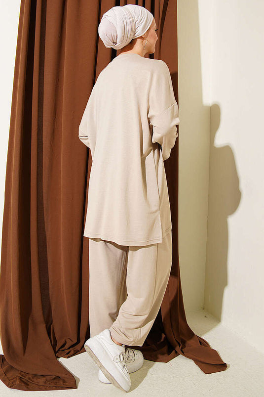 Butterfly Embroidered Two-Piece Set Beige
