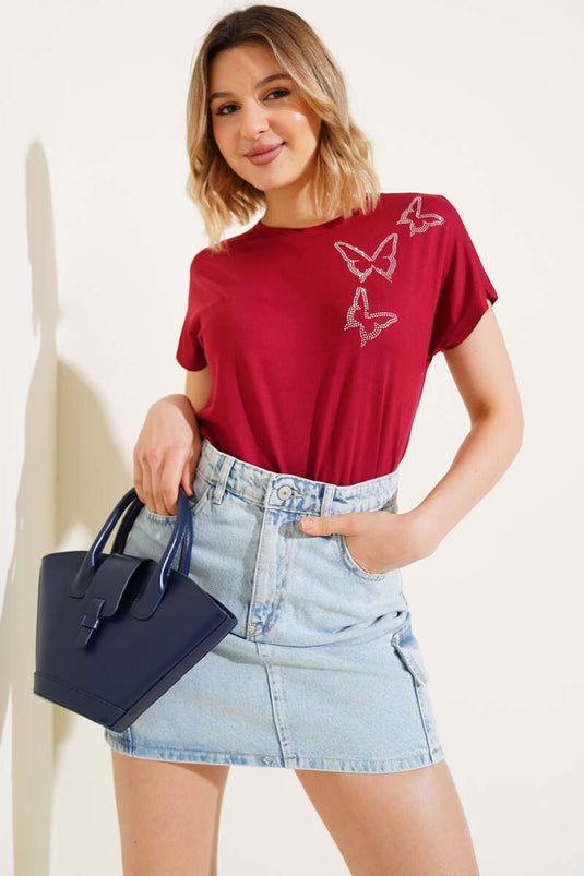 T-shirt Butterfly Stone bordeaux