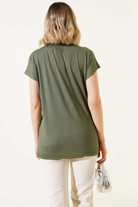 Kelebek Taşlı T-shirt Haki