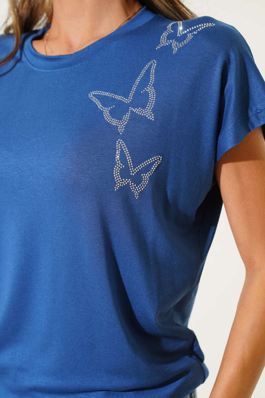 Butterfly Embellished T-shirt Indigo