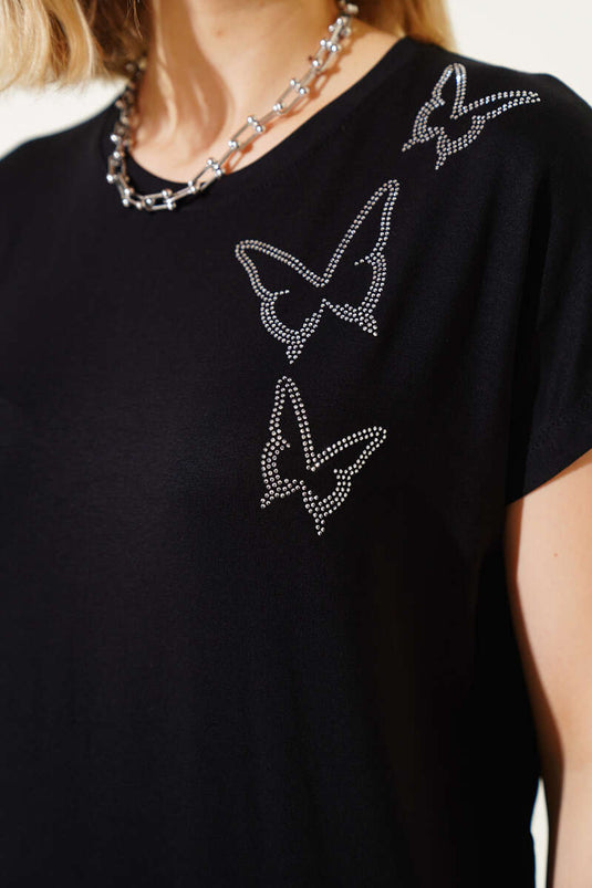 T-shirt noir Butterfly Stone