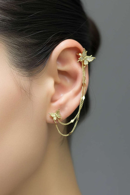 Boucle d'oreille unie avec papillon Or