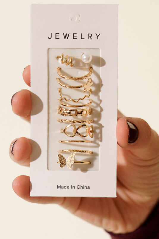 مجموعة خواتم فراشة ولؤلؤ مكونة من 11 قطعة - تشكيلة 1