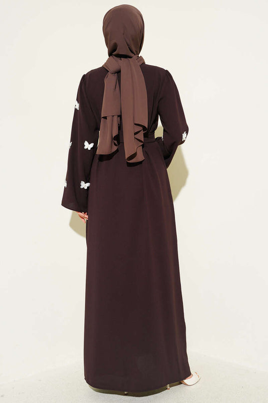 Ferace à ceinture ornée de perles et papillons, couleur café