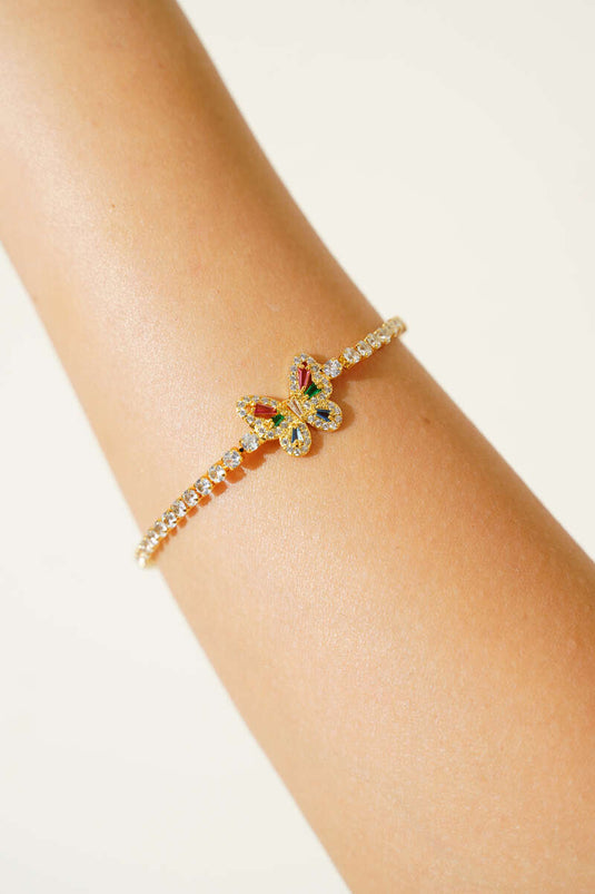 Vlinderarmband met kleurrijke steentjes, goud