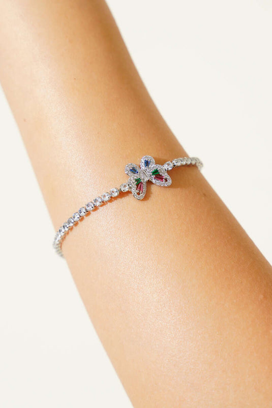 Vlinderarmband met kleurrijke steentjes, zilver