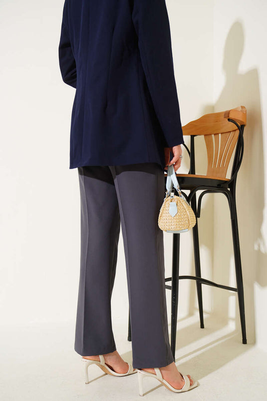 Belted Fabric Trousers, Smoke Grey