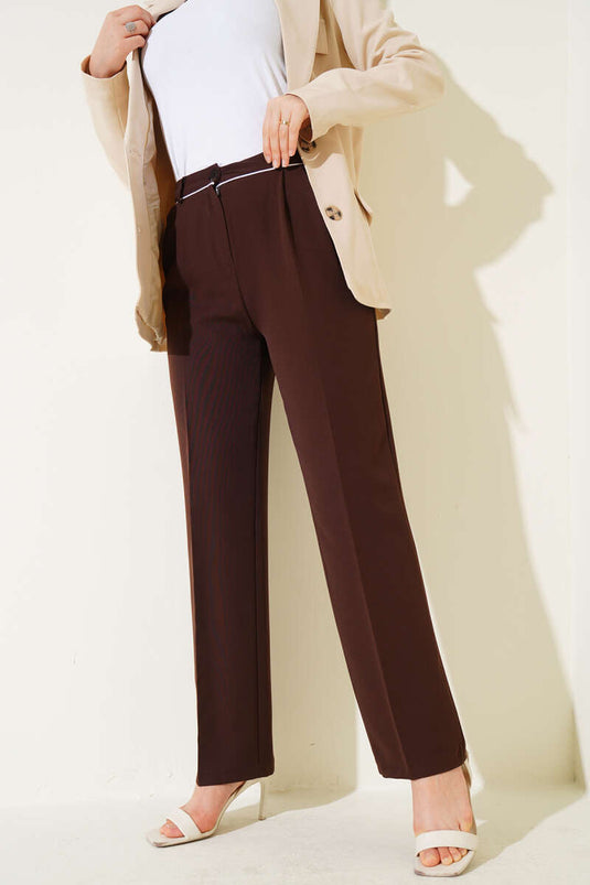 Kemer Biyeli Kumaş Pantolon Kahve