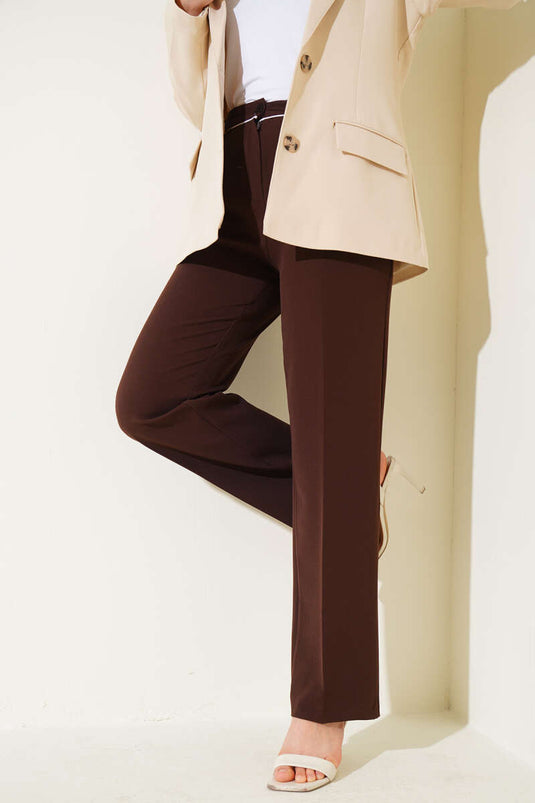 Belted Fabric Trousers, Brown