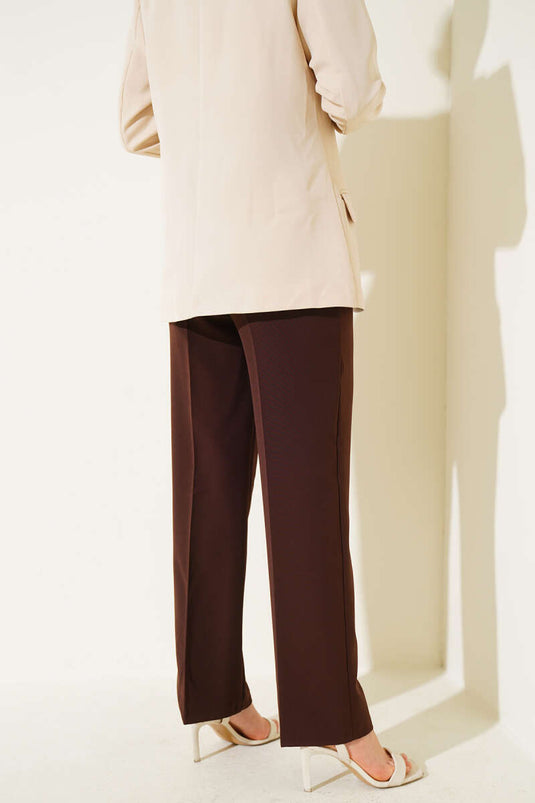 Belted Fabric Trousers, Brown