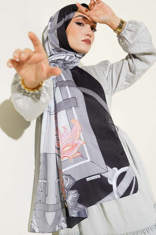 Écharpe douce grise à motif ceinture