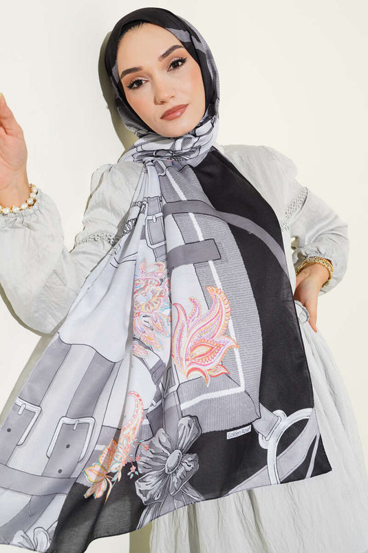 Belt Patterned Soft Scarf Grey