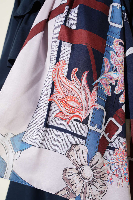 Belt Patterned Soft Scarf, Navy Blue