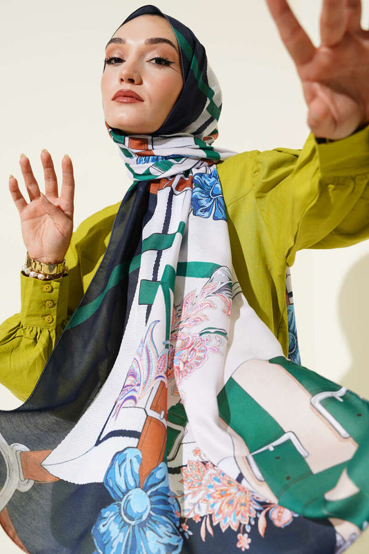 Kemer Desenli Soft Şal Lacivert Bej