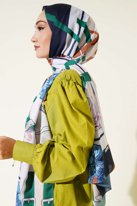 Belt Patterned Soft Scarf Navy Beige