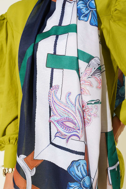 Kemer Desenli Soft Şal Lacivert Bej