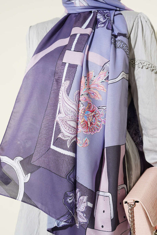 وشاح ناعم بنقشة حزام، لون أرجواني فاتح