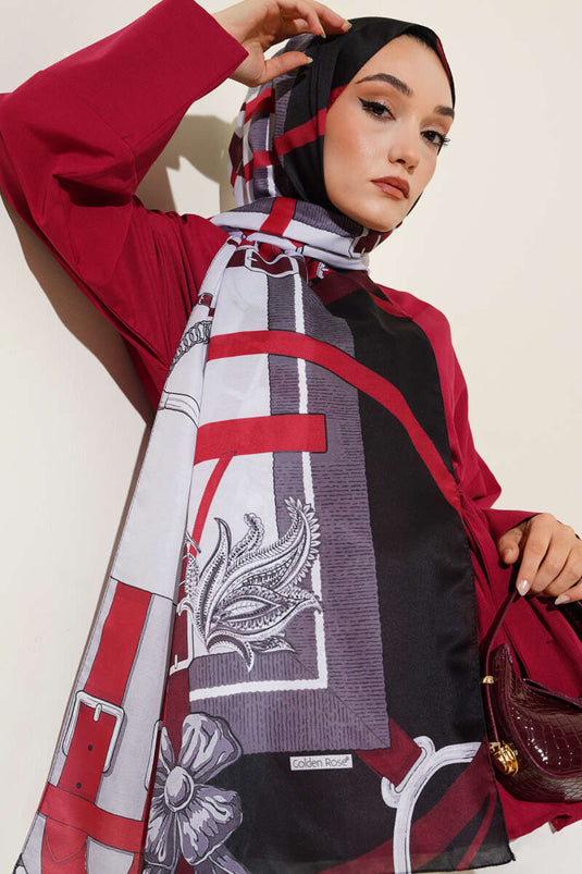 Sciarpa morbida con motivo a cintura e pietre nere