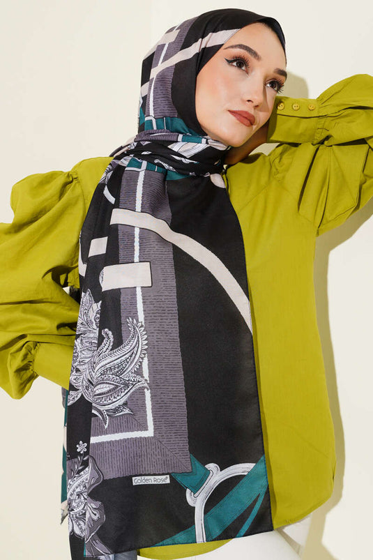 Belt Patterned Soft Scarf Black Green