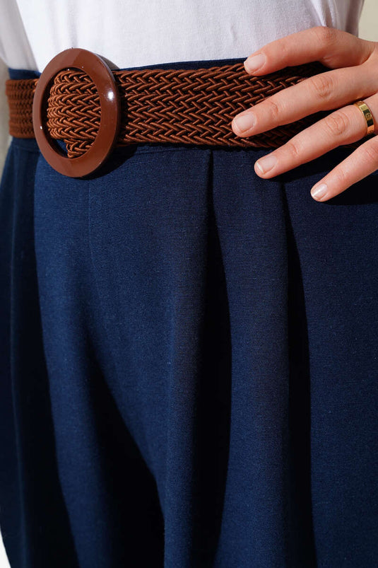 Kemer Detaylı Bol Paça Pantolon Lacivert