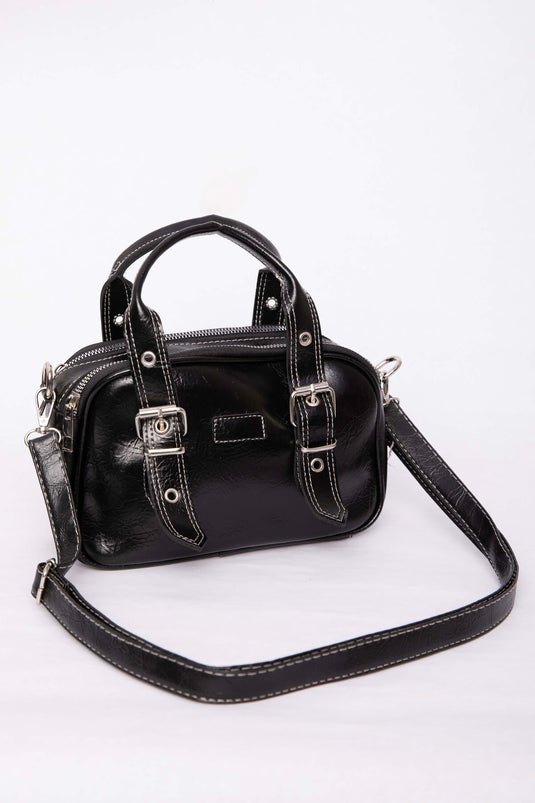Belt Detailed Hand & Shoulder Bag Black