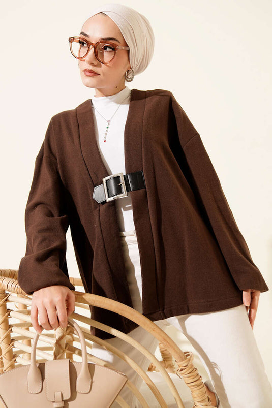 Kemer Detailierter Gerippter Walkstoff Kimono Braun