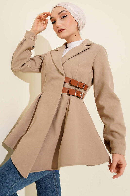 Belt Detail Cashmere Jacket, Beige