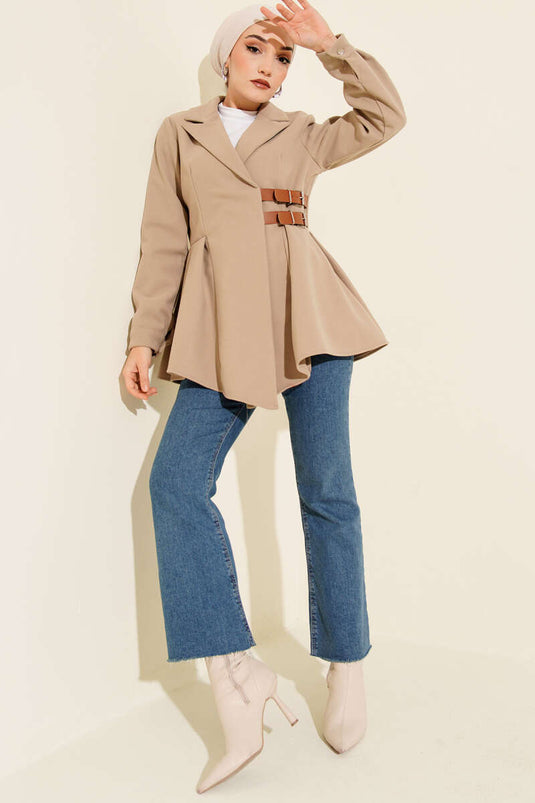 Chaqueta de cachemira con detalle de cinturón, beige