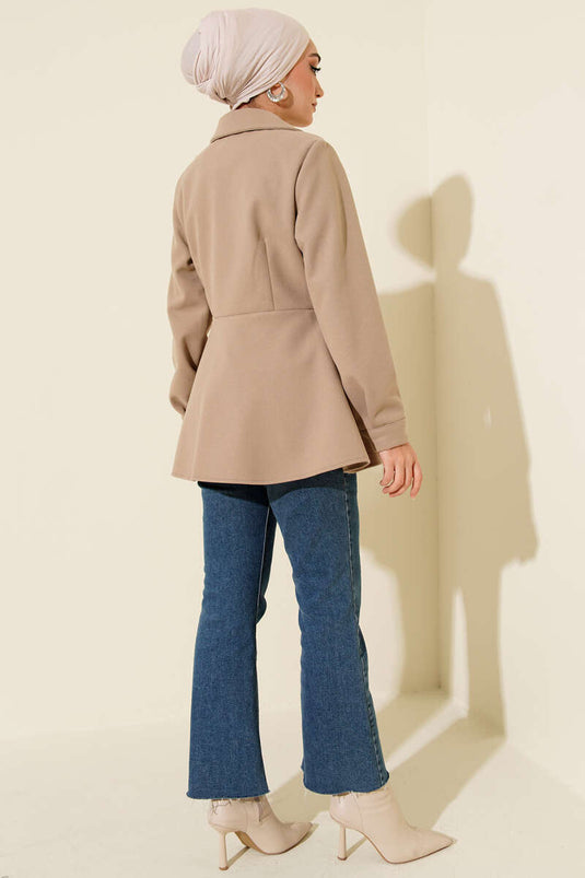 Chaqueta de cachemira con detalle de cinturón, beige