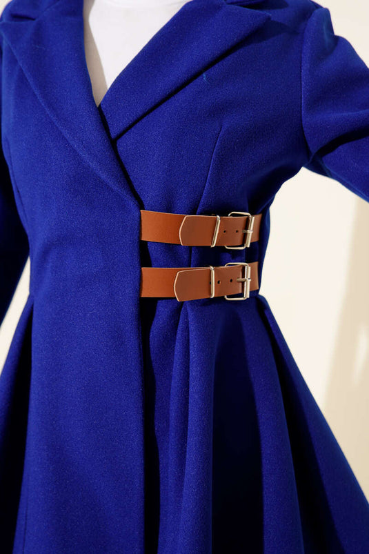 Chaqueta de cachemira con detalle de cinturón (azul marino)