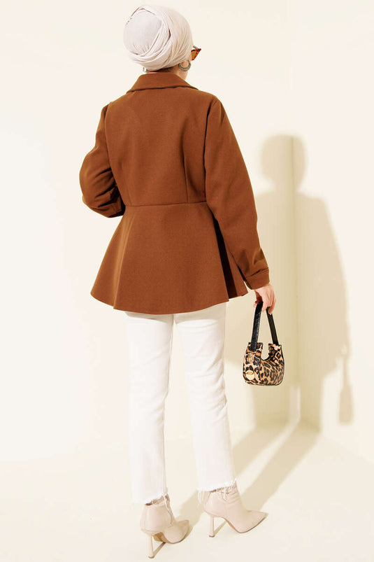 Chaqueta de cachemira con detalle de cinturón, color tostado