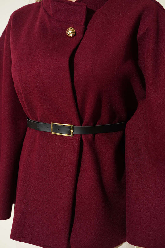 تفاصيل الحزام، بونشو من الكشمير، لون عنابي