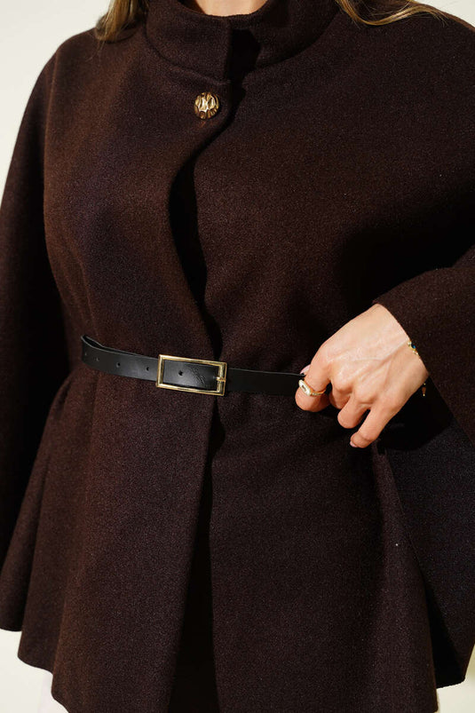 بونشو من الكشمير بتفاصيل حزام، بني