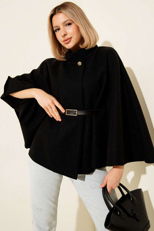 بونشو من الكشمير الأسود بتفاصيل حزام