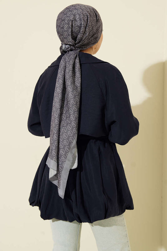 Kemer Detaylı Kısa Trençkot Lacivert