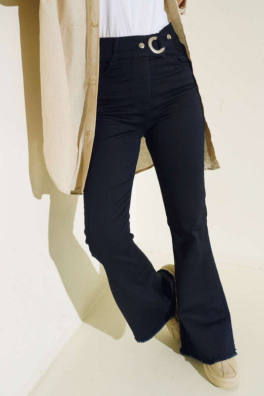 نظرة حزام مضيئة جان بنطلون أزرق داكن