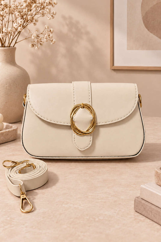 حقيبة يد نسائية بتفاصيل مشبك الحزام لون كريم