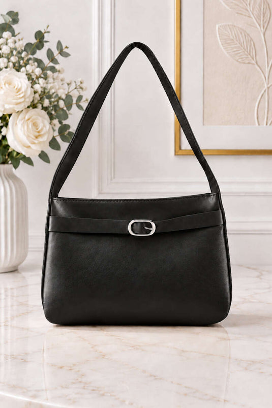 Borsa A Mano Nera Con Maniche E Fibbia