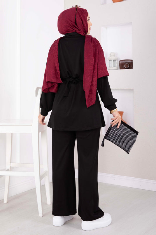 Ensemble Pantalon Plissé Et Tunique À Ceinture Noire