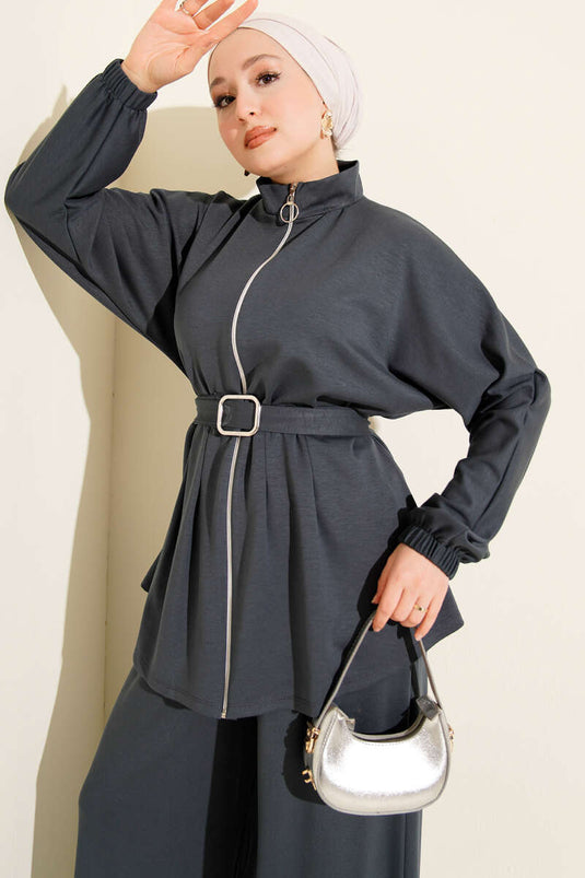 Kemer Tokalı Fermuarlı Loyşa İkili Takım Füme