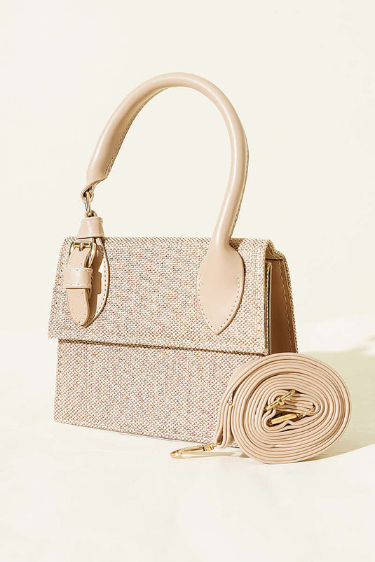 Sac en paille à boucle ceinture beige