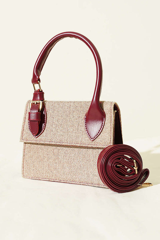Sac en paille à boucle ceinture bordeaux
