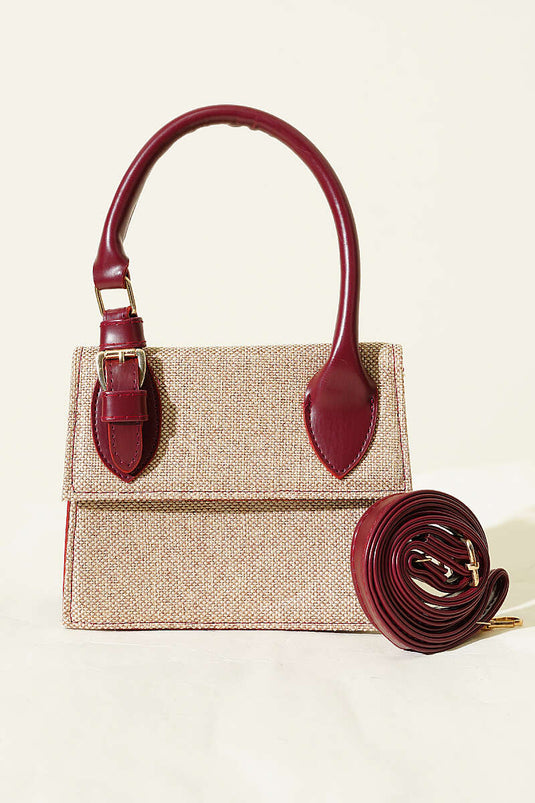 Sac en paille à boucle ceinture bordeaux