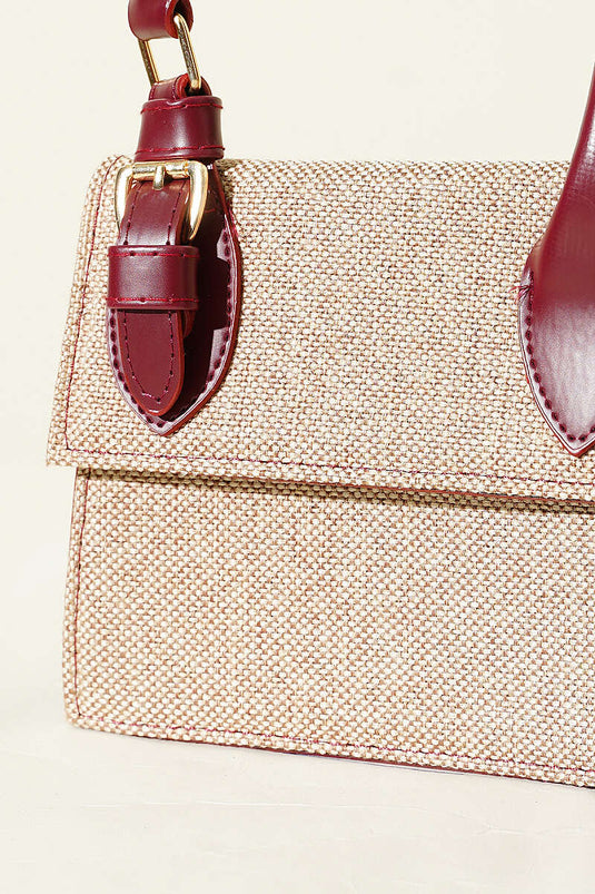 Sac en paille à boucle ceinture bordeaux