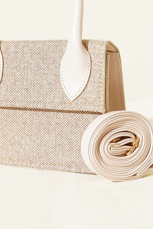 Sac en paille à boucle ceinture crème