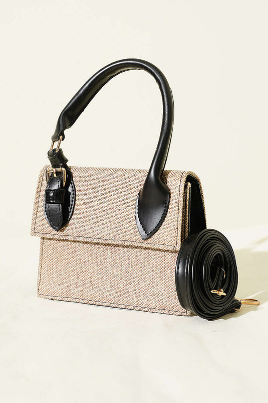 Sac en paille à boucle ceinture noir