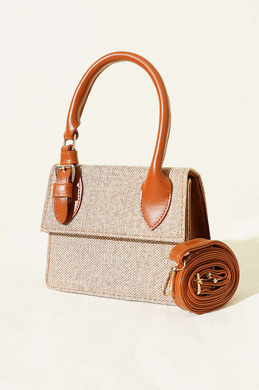 Sac en paille à boucle ceinture couleur tabac
