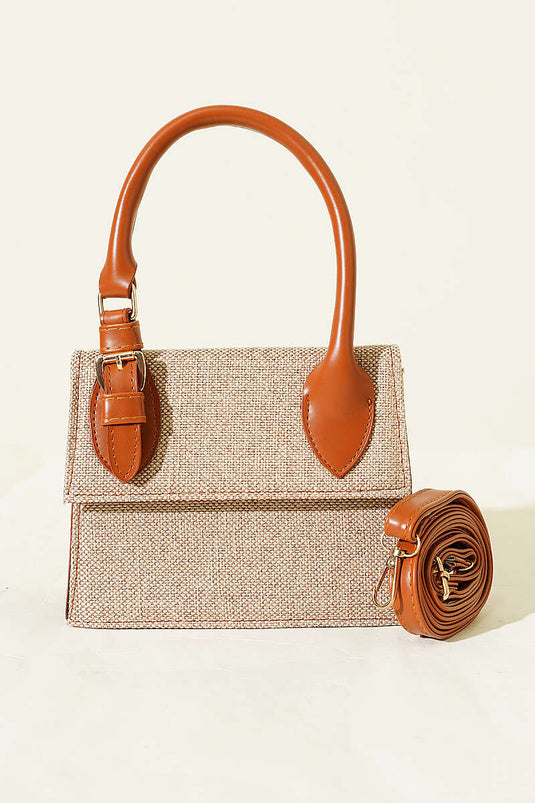 Sac en paille à boucle ceinture couleur tabac